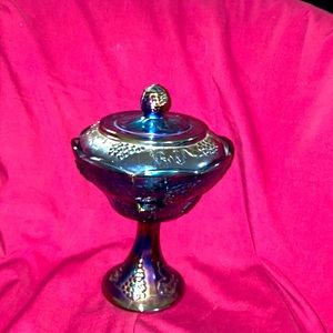Antique carnival glass candy dish.
